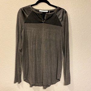 Gray long sleeve with faux leather accents